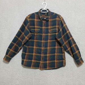 Orvis Big Bear Heavyweight Flannel Shirt Size M Blue Brown Plaid Cotton